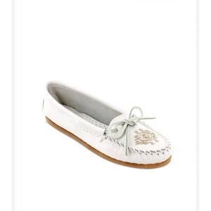 MINNETONKA Women's White Soft Deer Leather Beaded Moccasins 54 Size 8.5 NEW!